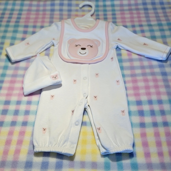 CARTER'S 🧸 Adorable 4pc Pink 'n White Teddy Bear Bodysuit Outfit NB - Picture 5 of 13